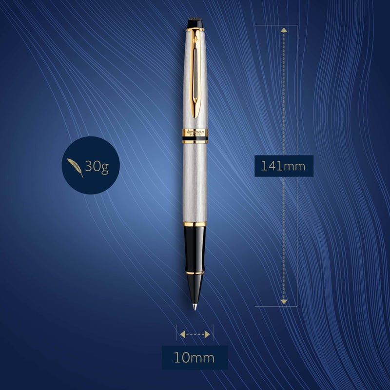 Waterman Expert Rollerball Pen  Stainless Steel with 23k Gold Trim  Fine Point  Black Ink  Gift Box - Image 3